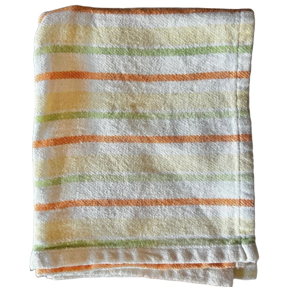MCM Dishtowel Yellow Green and Orange Stripes on 100% White Cotton